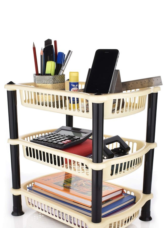 NEWON Plastic 3 Layer Multi-Purpose Kitchen Storage Basket Rack,Household Rack, Vegetable and Fruit Storage Rack, Office Rack, Bathroom Rack, Cloth Rack (Beige(Cream)) - Image 1